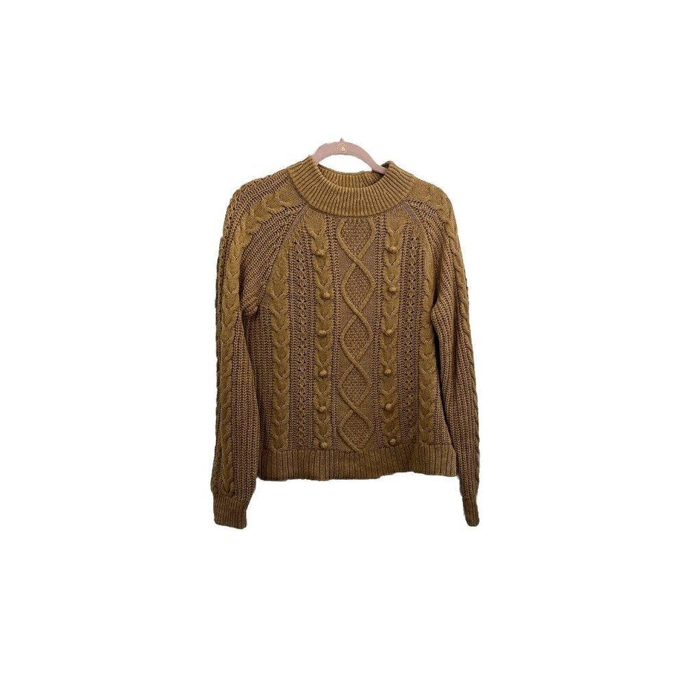 J Crew Cable Knit preppy academia Azra Sweater Camel Size Medium Wool Blend